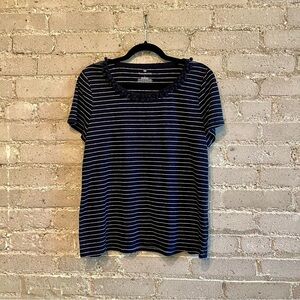 Talbots Blue and White Linen Blend Short Sleeve Tee- Size L